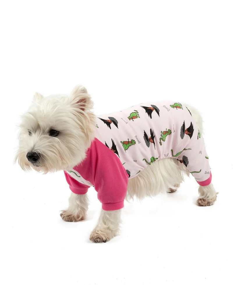 Leveret Dog Cotton Pajama Dinosaur Pink