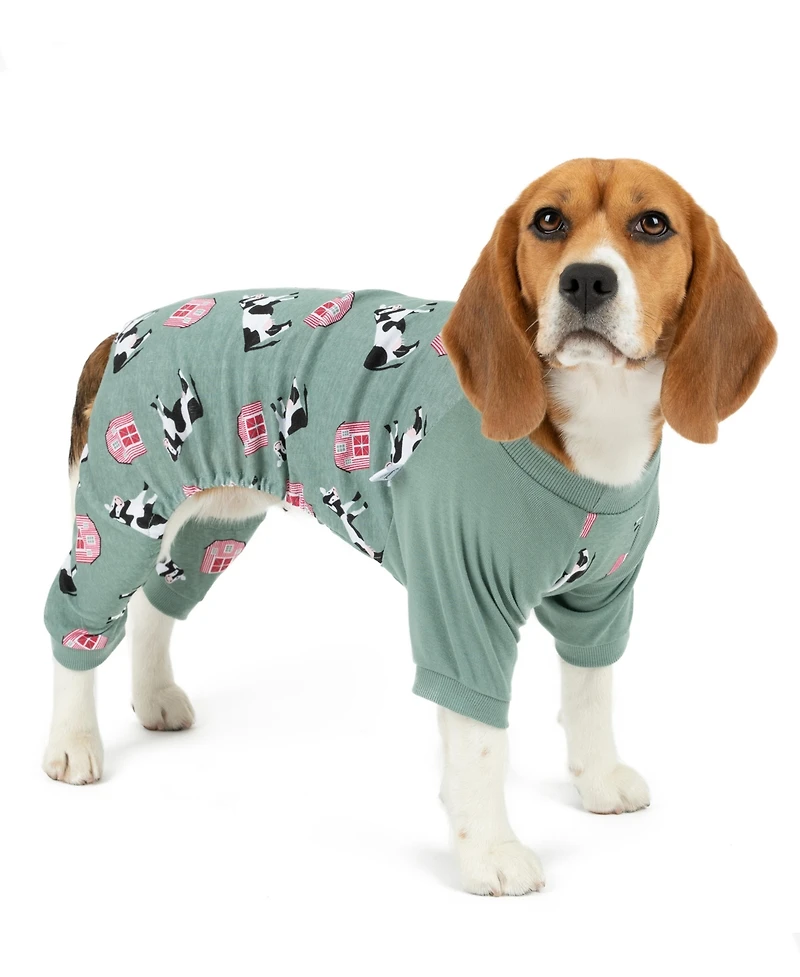 Leveret Dog Cotton Pajama Cow Green