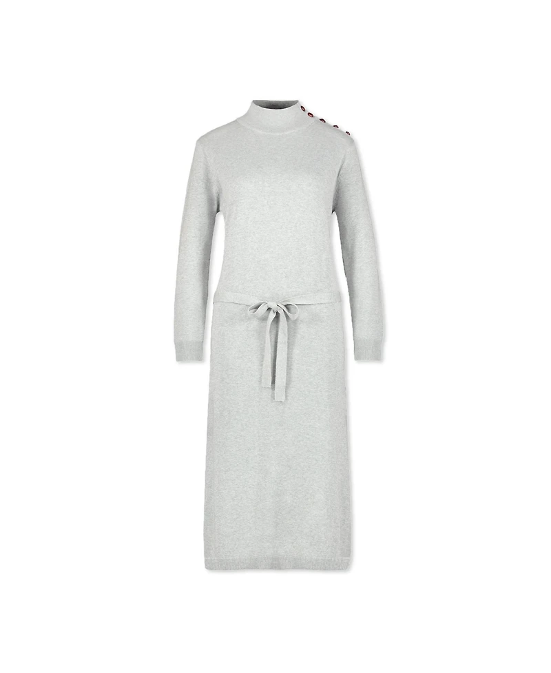 Hope & Henry Womens' Mock Neck Sweater Dress with Button Detail