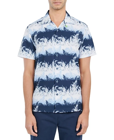 Society of Threads Men's Slim fit Non-Iron Striped Leaf Print Performance Stretch Camp Shirt