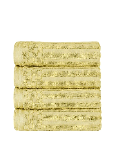 Superior Soho Checkered Border Cotton 4 Piece Hand Towel Set, 28" x 16"