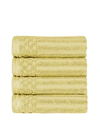 Superior Soho Checkered Border Cotton 4 Piece Hand Towel Set, 28" x 16"