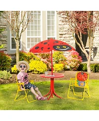 Outsunny Kids Folding Picnic Table and Chair Set, W/ Adjustable Umbrella, Red