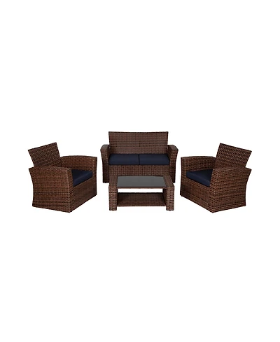 WestinTrends 4 Piece Outdoor Wicker Rattan Conversation Sofa set with Coffee table