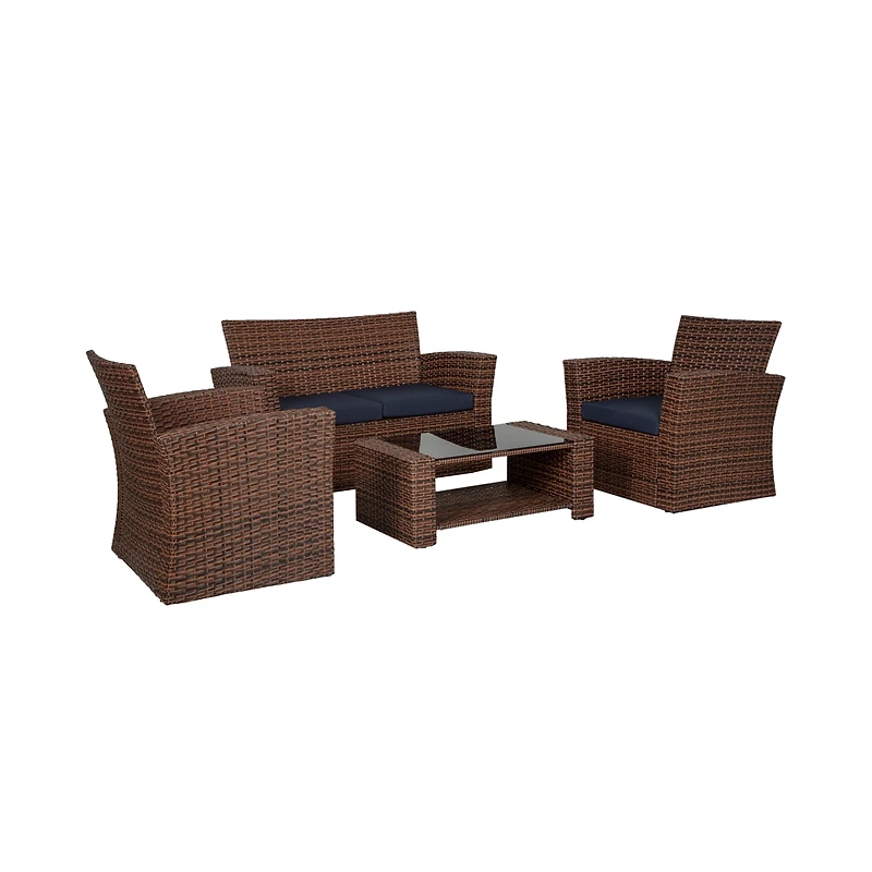 WestinTrends 4 Piece Outdoor Wicker Rattan Conversation Sofa set with Coffee table