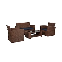 WestinTrends 4 Piece Outdoor Wicker Rattan Conversation Sofa set with Coffee table