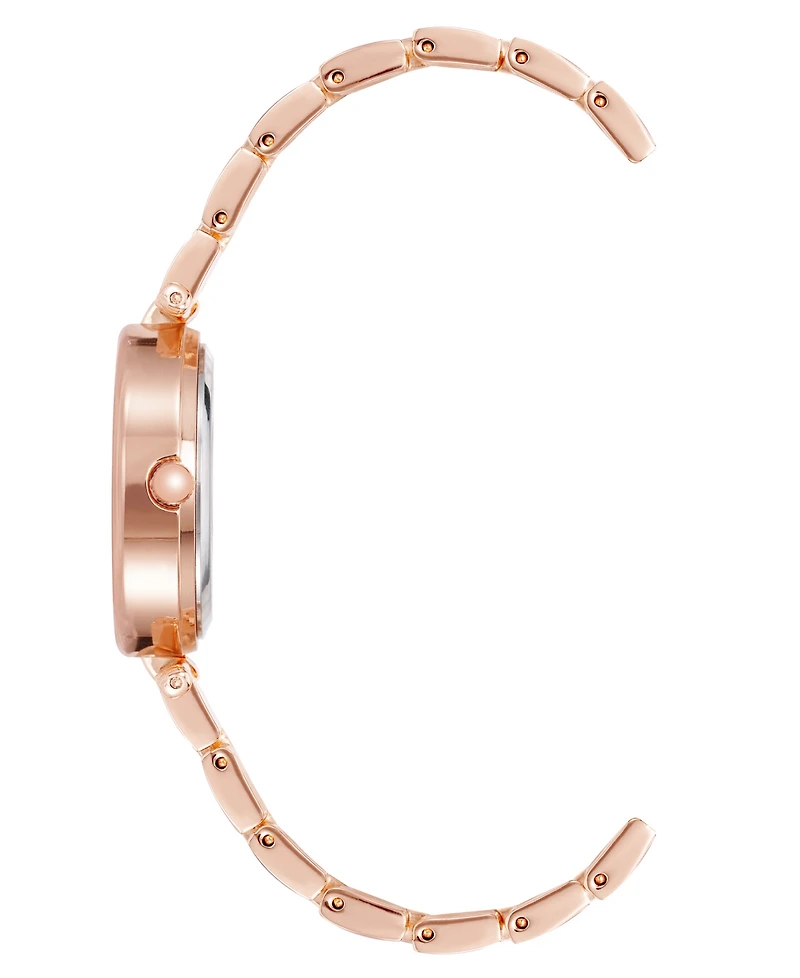 Anne Klein Women's Rose Gold-Tone Alloy Bracelet with Burgundy Enamel and Crystal Accents Fashion Watch 34mm Set 4 Pieces