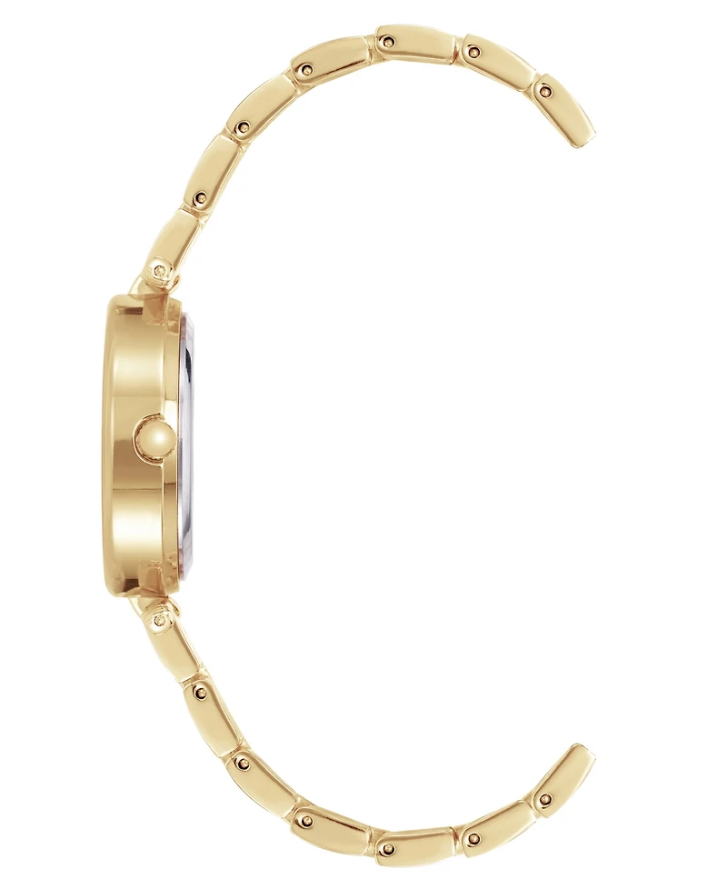 Anne Klein Women's Gold-Tone Alloy Bracelet with Black Enamel and Crystal Accents Fashion Watch 34mm Set 4 Pieces