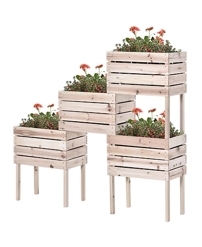 Raised Garden Beds, Set of 4 Wood Box Planters, Draining