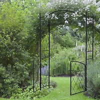 Outsunny 85" x 19" Metal Garden Arch & Gate with Scrollwork for Climbing Vine