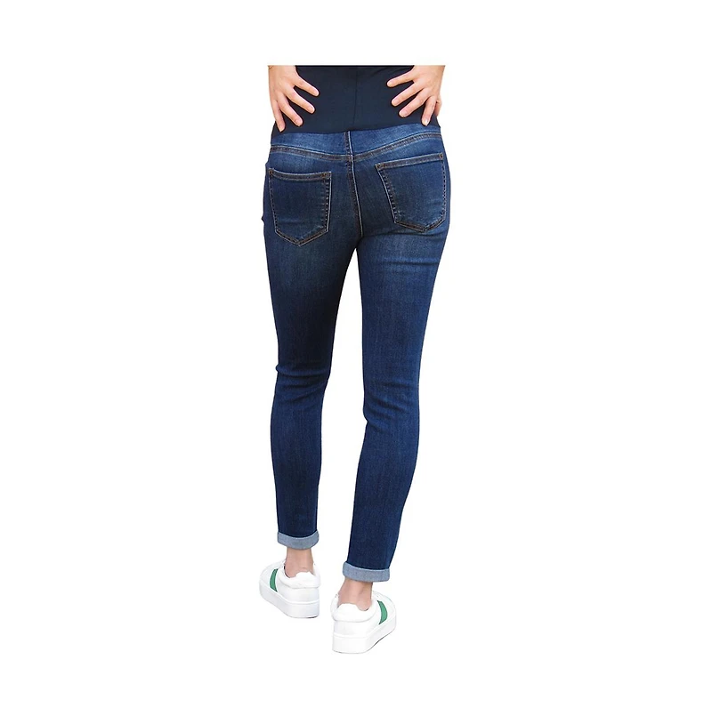 Indigo Poppy Cuffed Maternity Dark Wash Skinny Jean