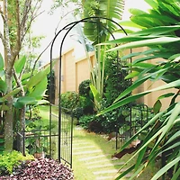 Outsunny 87in Metal Garden Arbor Arch Gate w/ 2 Side Planter Boxes & Vine Frame