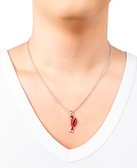 Macy's Red and White Crystal Cardinal Necklace (27/50 ct. t.w.) in Fine Silver Plated Brass