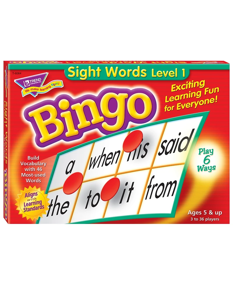 Sight Words Bingo Language Building Skill Game