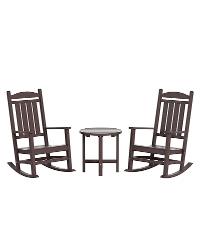 WestinTrends 3 Piece Outdoor Porch Rocking Chairs with Round Side Table Set