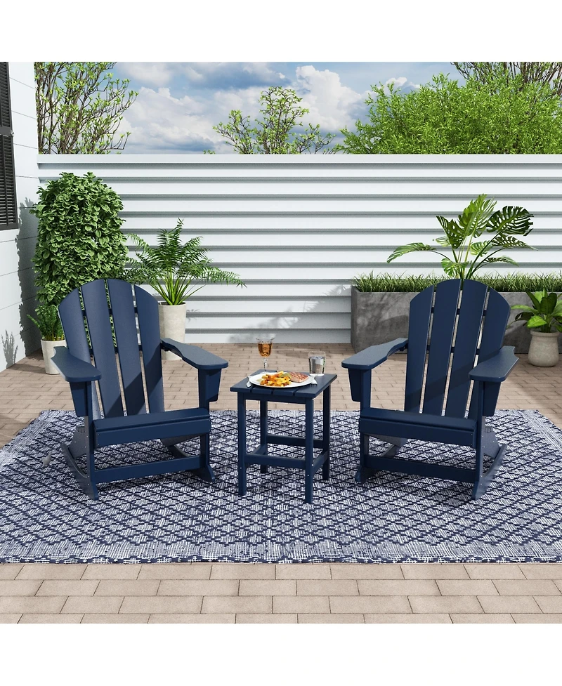 3 Piece set Outdoor Patio Poly Adirondack rocking chairs with side table