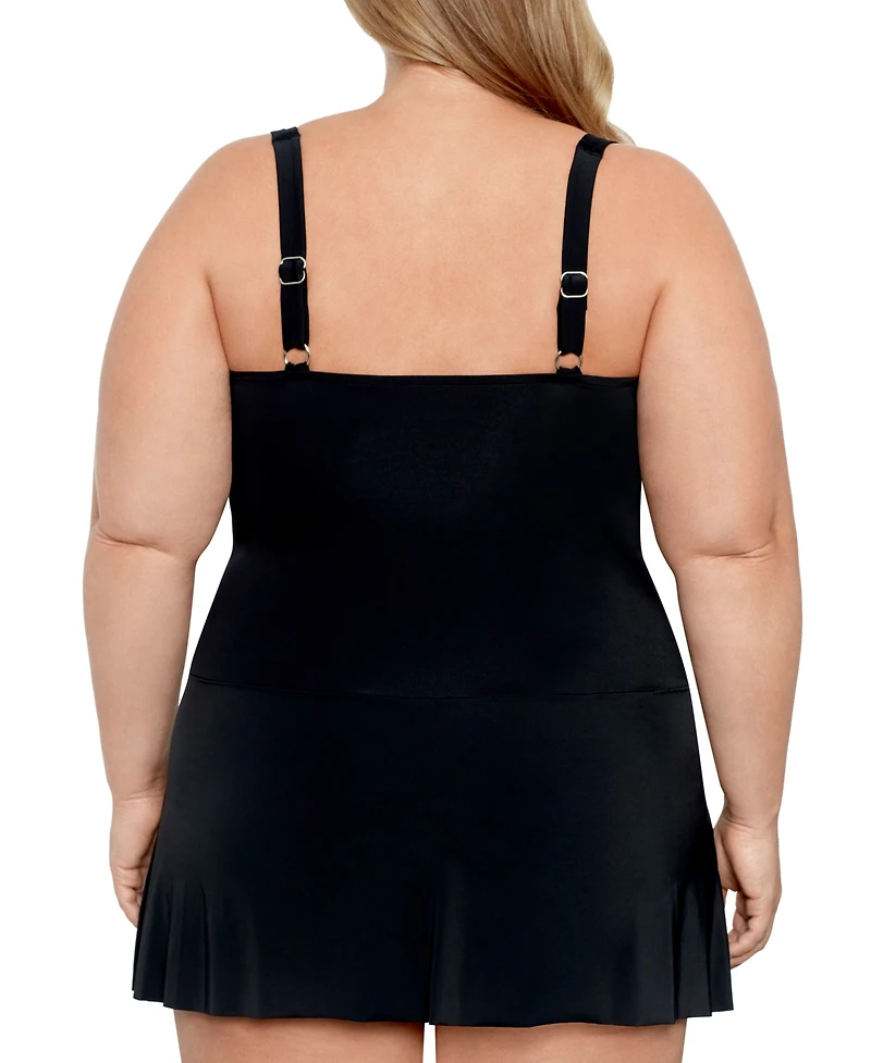 Swim Solutions Plus Size Tummy Control Twist Bra Skater Swimsuit, Created For Macy's