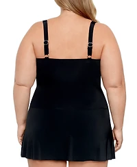 Swim Solutions Plus Size Tummy Control Twist Bra Skater Swimsuit, Created For Macy's