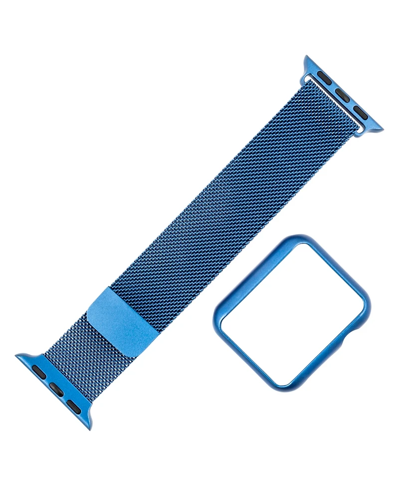 WITHit Blue Stainless Steel Mesh Band and Protective Cover Set designed for Apple Watch 42mm (Series 1-3 only) & 44/45/46/49mm (Ultra & Ultra 2)