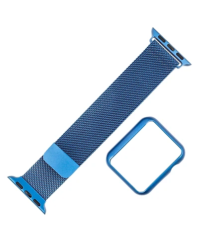 WITHit Blue Stainless Steel Mesh Band and Protective Cover Set designed for Apple Watch 42mm (Series 1-3 only) & 44/45/46/49mm (Ultra & Ultra 2)