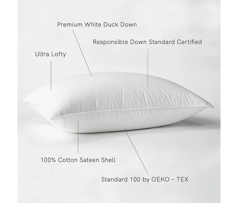 Firm 700 Fill Power Luxury White Duck Down Bed Pillow - King