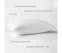 Firm 700 Fill Power Luxury White Duck Down Bed Pillow - King