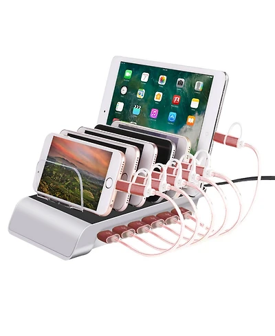 Trexonic 10.2A 6-Port Usb Charging Station with 6 Device Slots, Silver