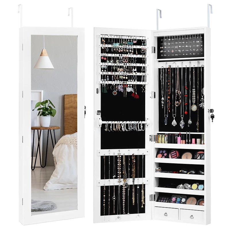 Costway Wall Door Mounted Mirror Jewelry Cabinet Organizer