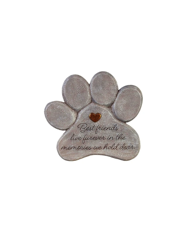 Evergreen 11" Paw Shaped Pet Memorial Garden Stone, Best Friends Live Forever