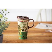 Evergreen Beautiful Keep Life Simple Ceramic Travel Cup with Lid - 5 x 4 x 7 Inches