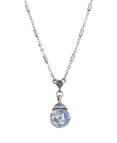 2028 Round Blue Willow Beaded Drop Necklace