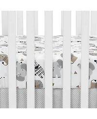 Lambs & Ivy Baby Jungle Safari 100% Cotton White/Gray Elephant/Lion Fitted Crib Sheet