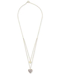 Lab-grown Pink Sapphire Two Heart 17" Layered Pendant Necklace (7/8 ct. t.w.) in 14k Gold-Plated Sterling Silver