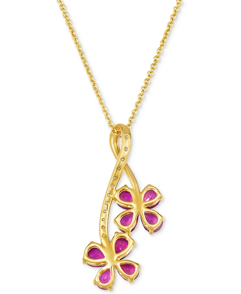 Le Vian Passion Ruby (1-5/8 ct. t.w.) & Nude Diamond (1/10 ct. t.w.) Double Flower Adjustable 20" Pendant Necklace in 14k Gold