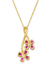 Le Vian Passion Ruby (1-5/8 ct. t.w.) & Nude Diamond (1/10 ct. t.w.) Double Flower Adjustable 20" Pendant Necklace in 14k Gold