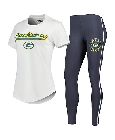 Women's Concepts Sport White, Charcoal Green Bay Packers Sonata T-shirt and Leggings Sleep Set