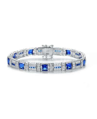 Sterling Silver White Gold Plated with Colored Cubic Zirconia Tennis Bracelet