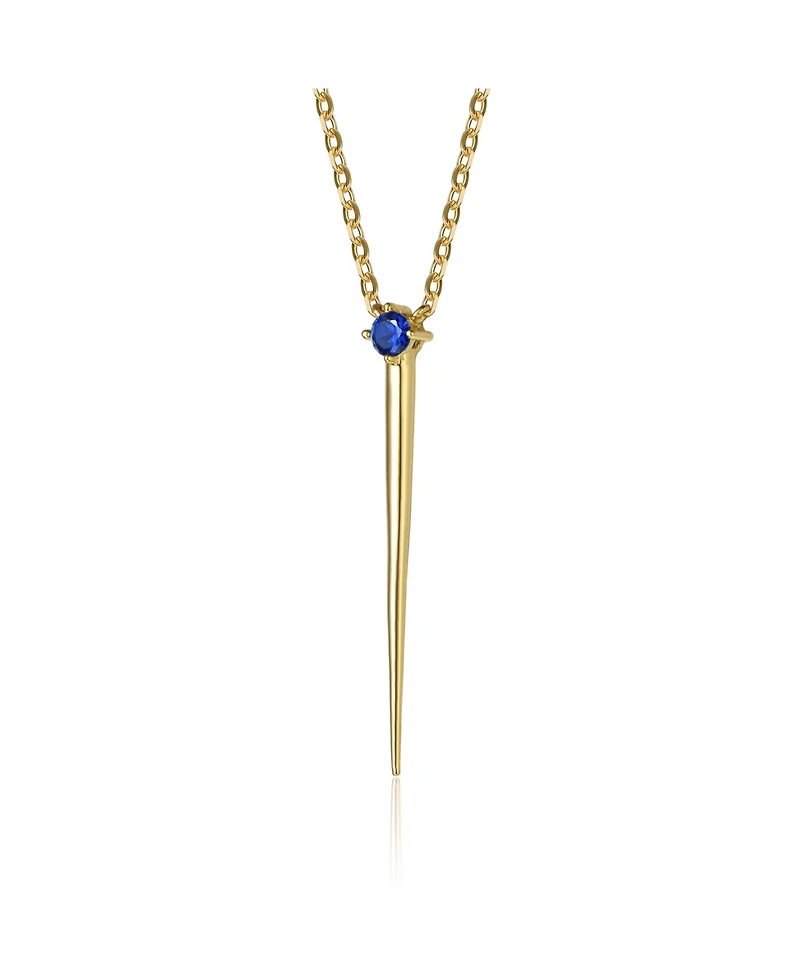 14k Yellow Gold Plated with Green Cubic Zirconia Solitaire Spike Pendant Y-Necklace Sterling Silver