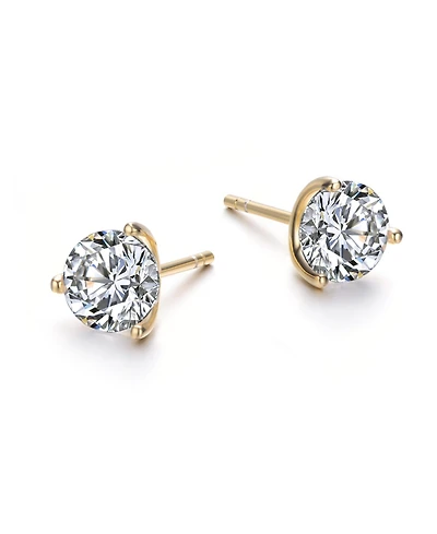 Rachel Glauber Elegant 3-Prong Martini Solitaire Stud Earrings