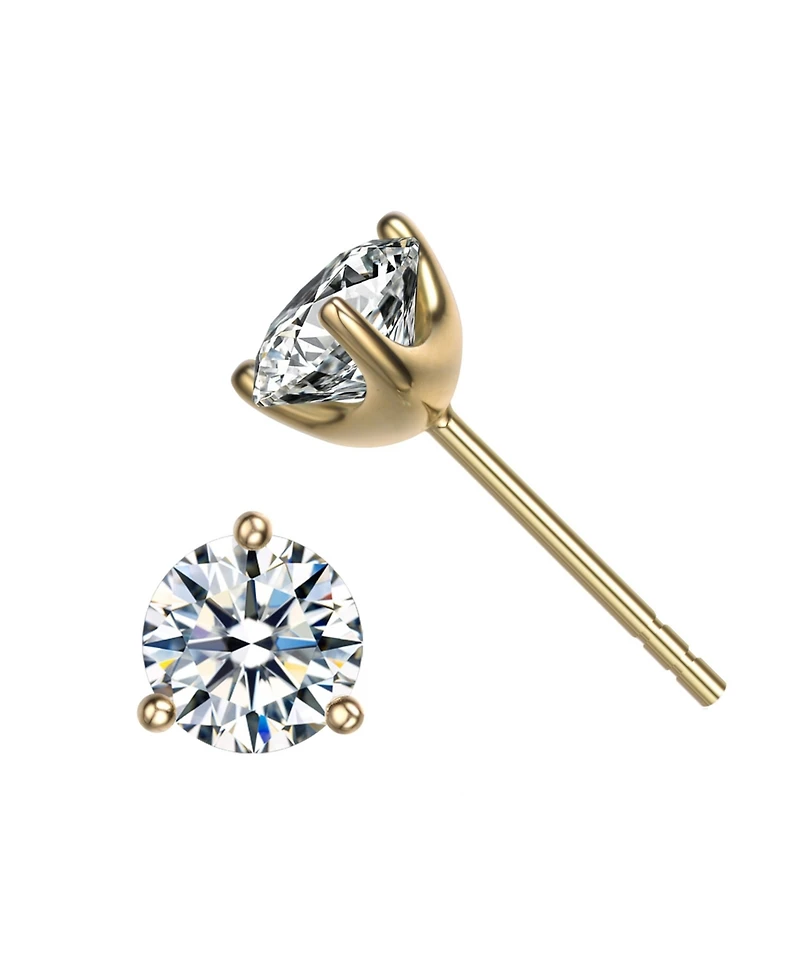 Rachel Glauber Elegant 3-Prong Martini Solitaire Stud Earrings