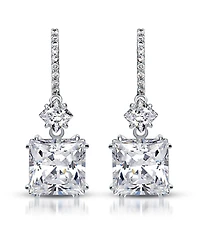 Cubic Zirconia Sterling Silver 18K Rose Plated Blue Square Shape Drop Earrings