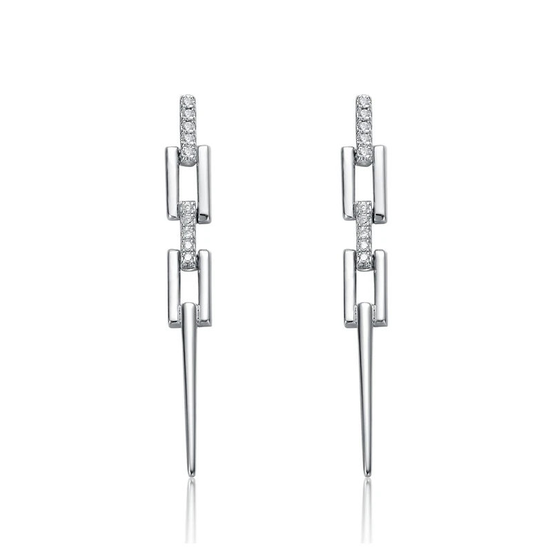 Sterling Silver White Gold Plated Cubic Zirconia Drop Earrings
