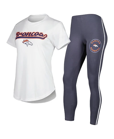 Women's Concepts Sport White, Charcoal Denver Broncos Sonata T-shirt and Leggings Sleep Set