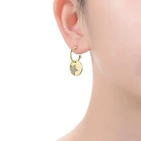 14k Gold Plated with Cubic Zirconia Star Medallion Charm C-Hoop Earrings