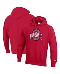 Men's Champion Scarlet Ohio State Buckeyes Vault Logo Reverse Weave Pullover Hoodie