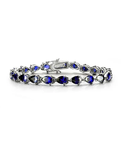 Sterling Silver White Gold Plated with Pink, Red, Green, or Blue Cubic Zirconia Pear-cut Bracelet