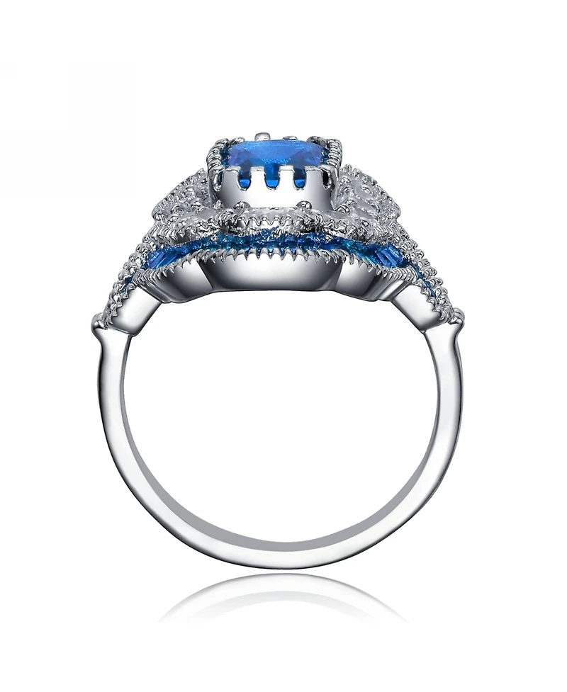 Sterling Silver Radiant and Baguette Cubic Zirconia Coctail Ring