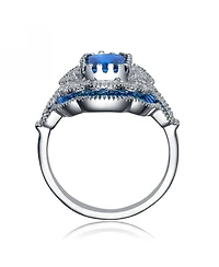 Sterling Silver Radiant and Baguette Cubic Zirconia Coctail Ring