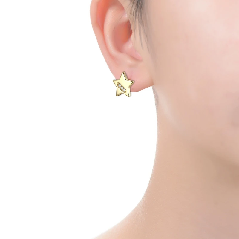 14k Gold Plated with Cubic Zirconia Lucky Star Stud Earrings