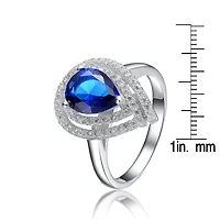 Sterling Silver Blue Pear Shape Cubic Zirconia Ring
